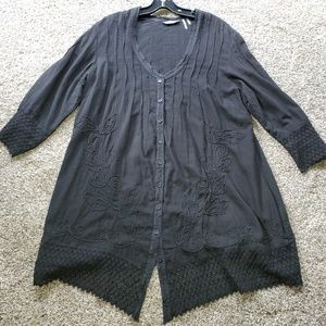 Black Cotton Button Up Tunic